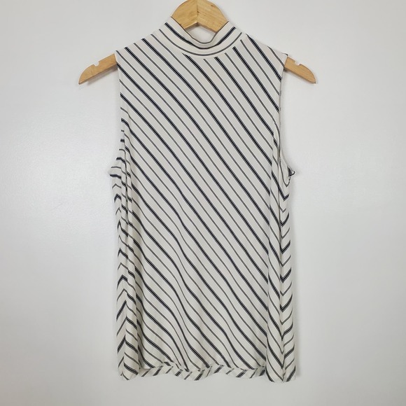 Chico's sleeveless top size 1 medium. mock neck, white stripes - Picture 1 of 5